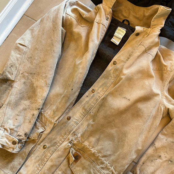 Carhartt Duck Canvas Jacket Coat Medium Tall  Detachable Hood Thrashed Blanket - Picture 2 of 16